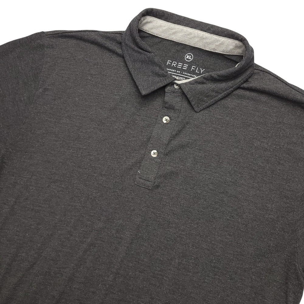 Free Fly Polo Shirt Mens XL Gray Solid Bamboo Performance Stretch Casual Top